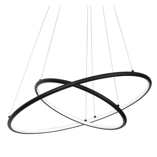 Suspension ORION 2 anneaux lumineux noir entrelacés LED blanc chaud 3710Lm 53W Design chic 