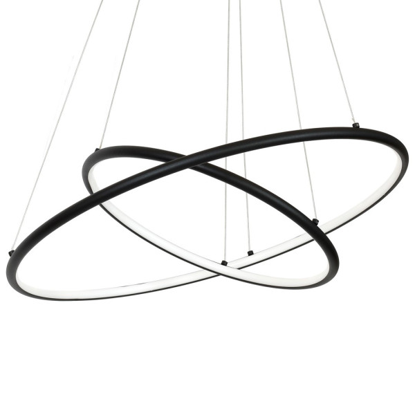 Suspension ORION 2 anneaux lumineux noir entrelacés LED blanc chaud 3710Lm 53W Design chic 