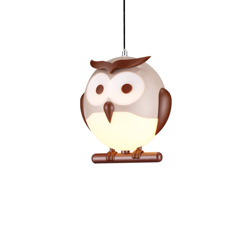 Suspension OWL abat-jour hibou marron blanc E14 Enfant 