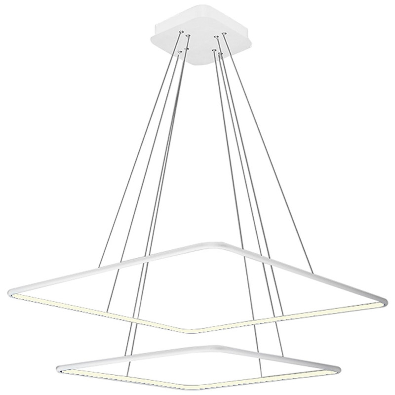 Suspension NIX 2 cadres lumineux carré blanc superposés LED 50W blanc chaud 3500Lm Design chic 