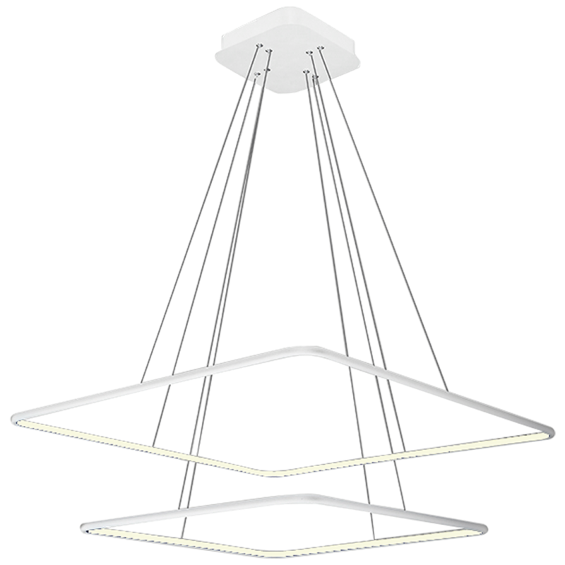 Suspension NIX 2 cadres lumineux carré blanc superposés LED 50W blanc chaud 3500Lm Design chic 