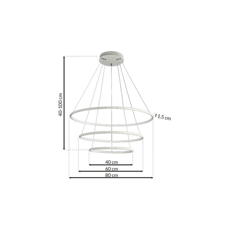 Suspension ORION 3 anneaux lumineux blanc superposés LED 3000K 6930Lm 99W Design chic 