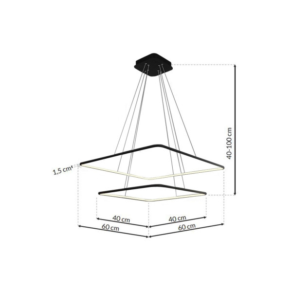 Suspension NIX 2 cadres lumineux carré noir superposés LED 50W blanc chaud 3500Lm Design chic 