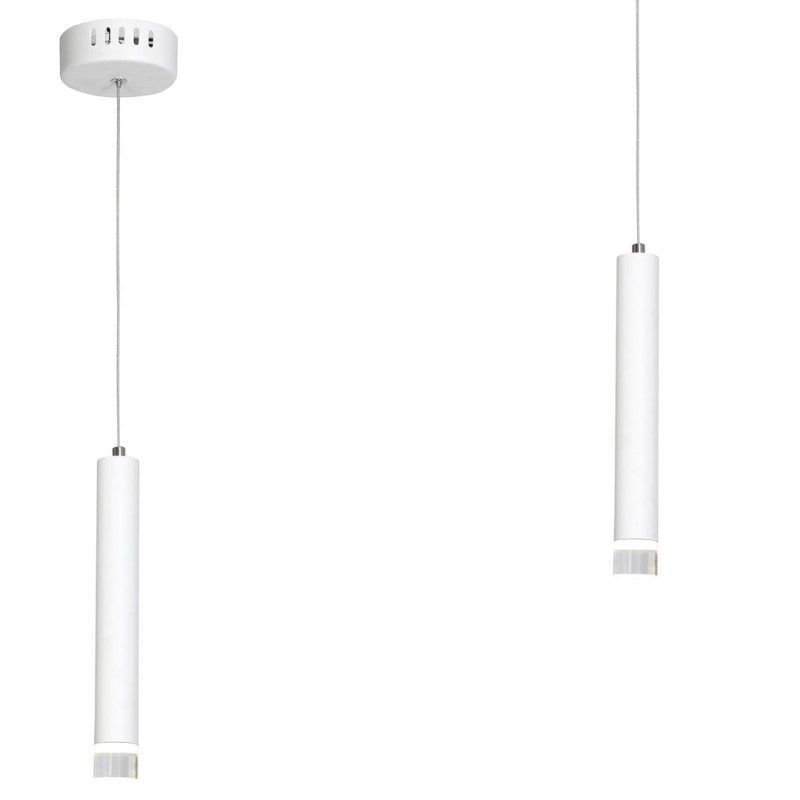 Suspension ALBA cylindre métal blanc détail chromé G9 Minimaliste 