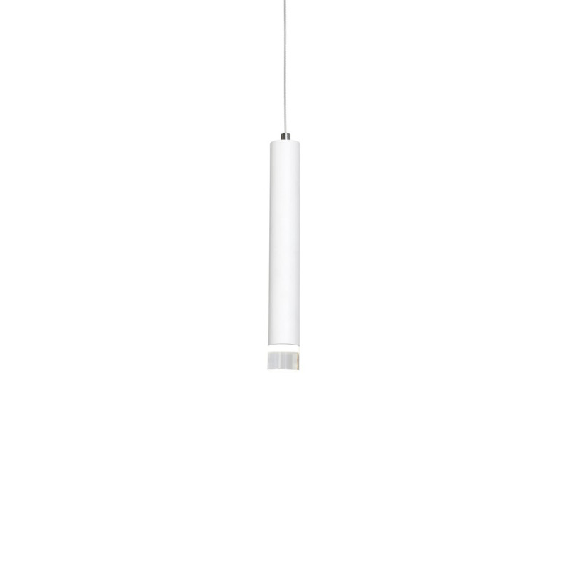 Suspension ALBA cylindre métal blanc détail chromé G9 Minimaliste 