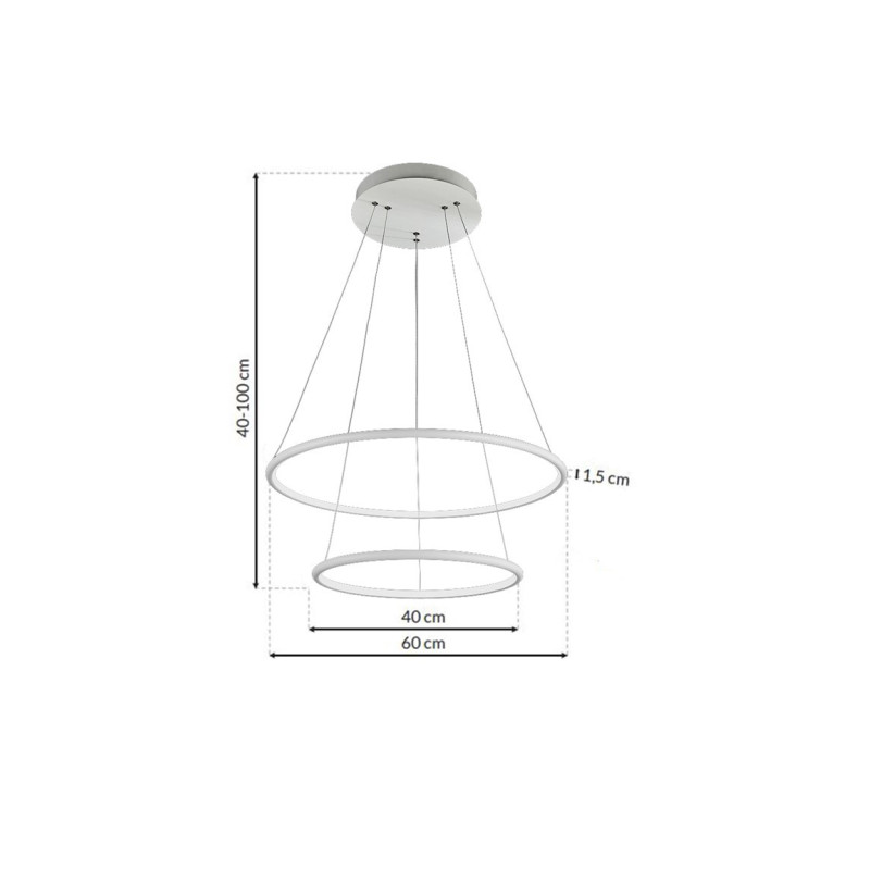 Suspension ORION 2 anneaux lumineux blanc superposés LED 3000K 6930Lm 99W Design chic 