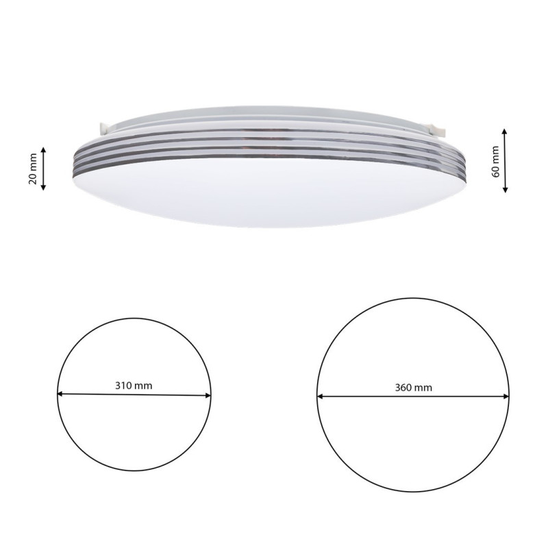 Plafonnier SIENA blanc rond 35cm 25W LED CCT 3000k à 6000k 2500Lm dimmable avec télécommande 