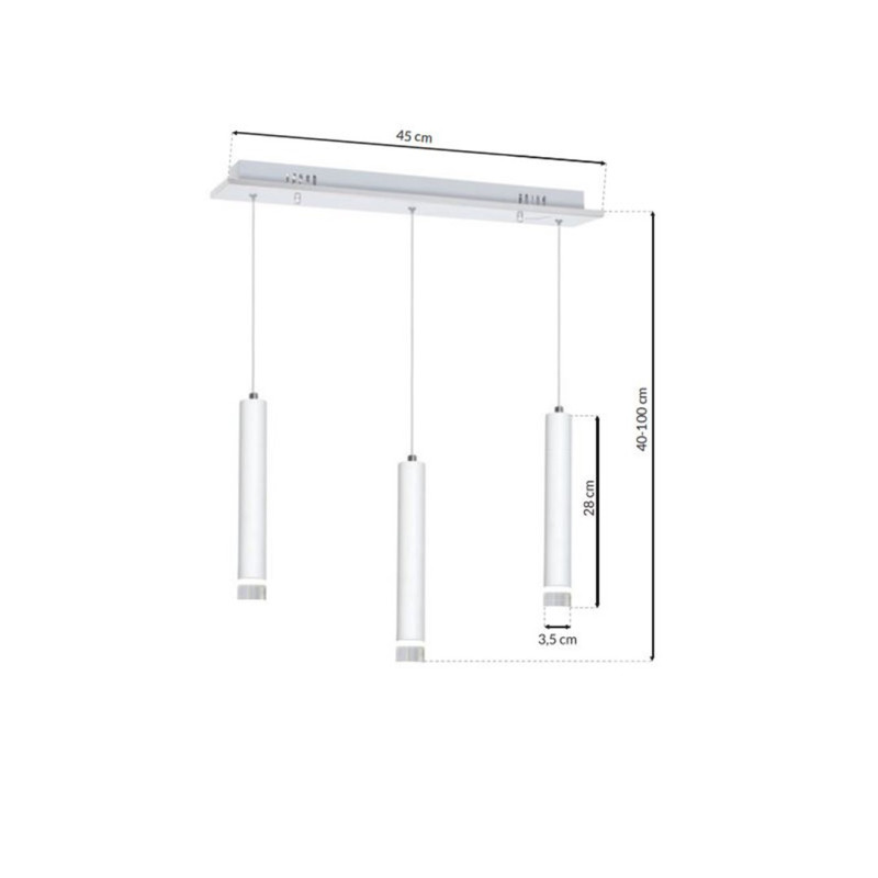 Suspension ALBA 3 cylindres métal blanc détail chromé G9 Minimaliste 