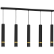 Suspension JOKER 5 tubes alignés métal noir anneau doré GU10 Minimaliste 