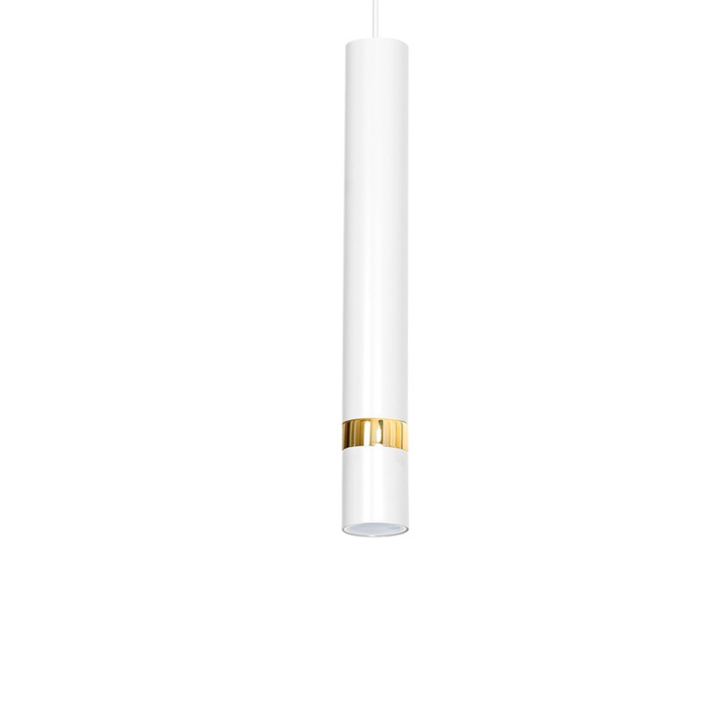 Suspension JOKER 3 tubes alignés métal blanc anneau doré GU10 Minimaliste 