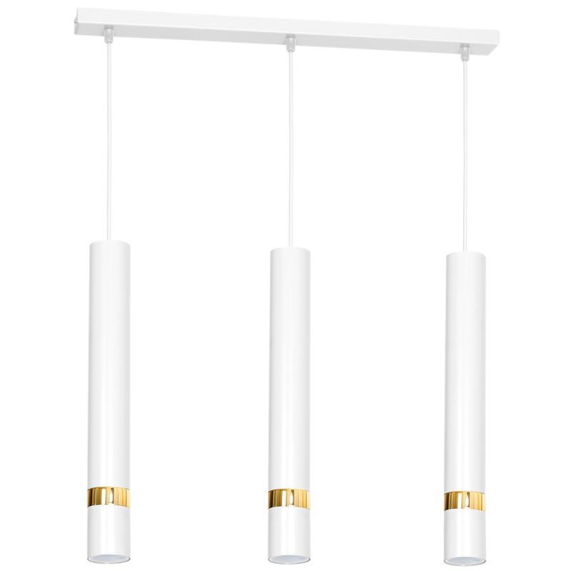 Suspension JOKER 3 tubes alignés métal blanc anneau doré GU10 Minimaliste 