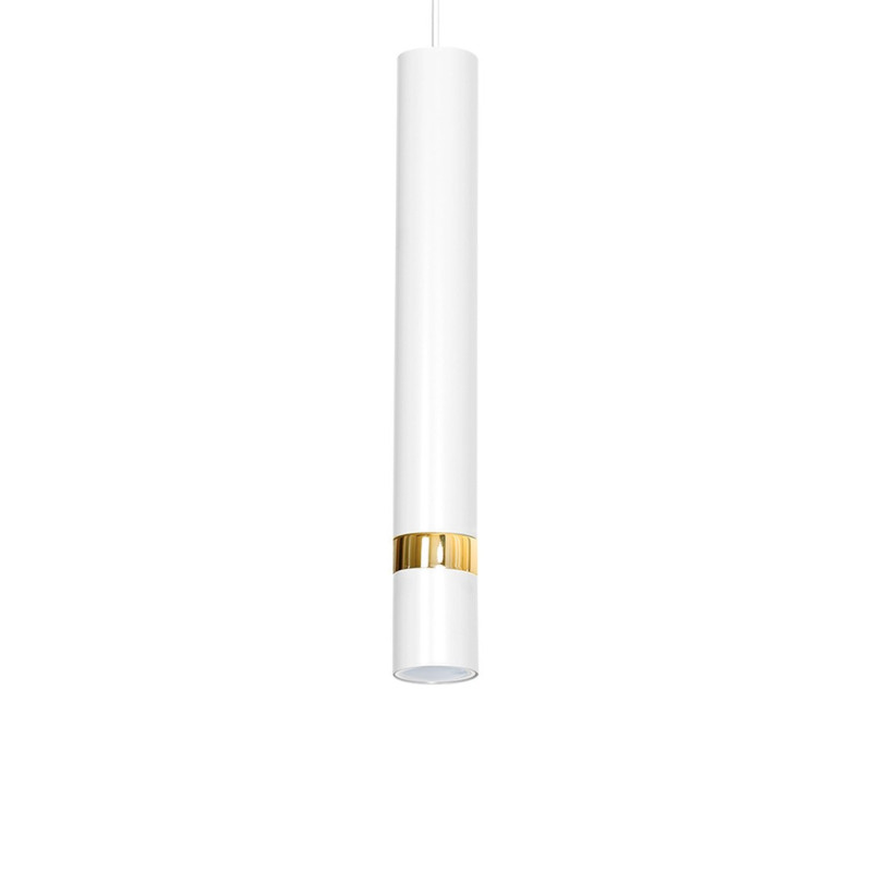 Suspension JOKER tube métal blanc anneau doré GU10 Minimaliste 