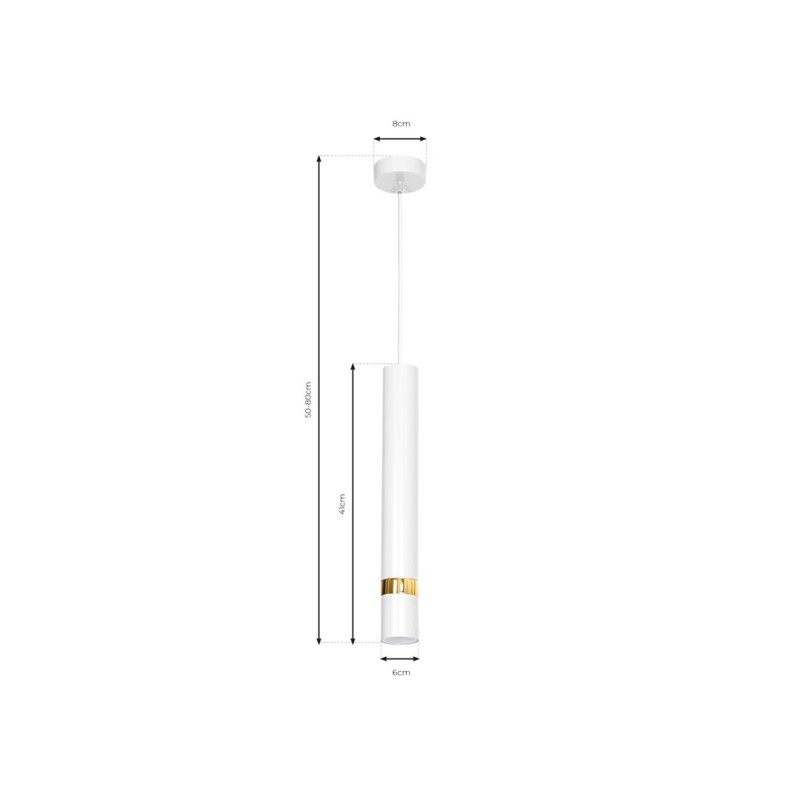 Suspension JOKER tube métal blanc anneau doré GU10 Minimaliste 