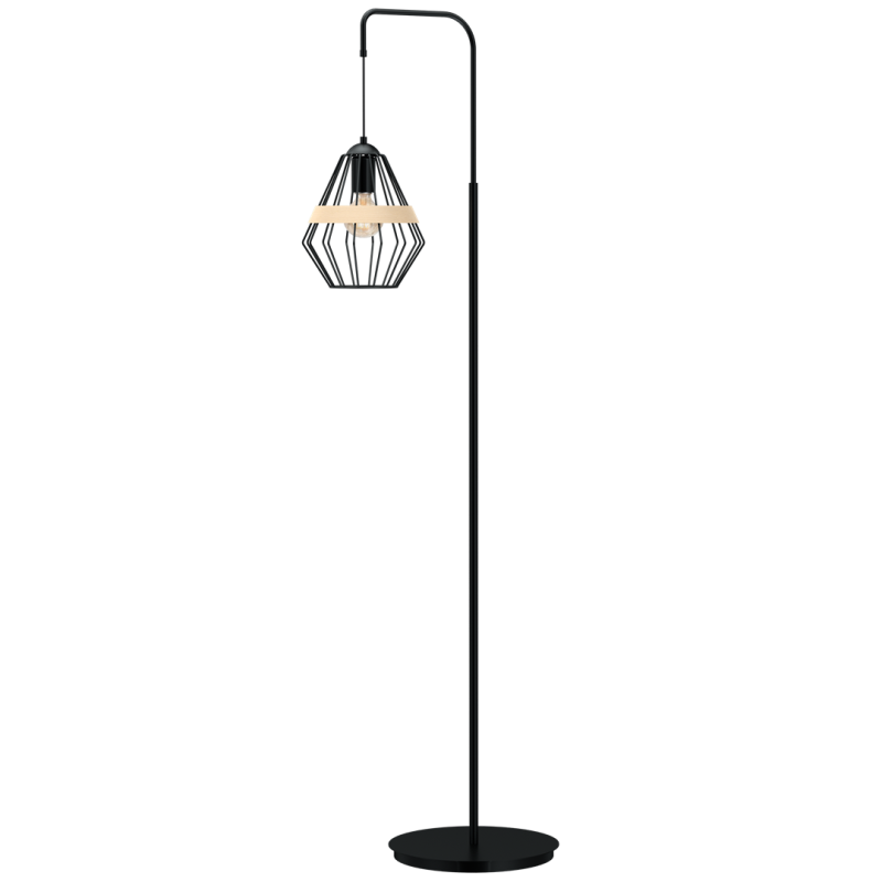 Lampadaire CLIFF cage forme diamant métallique noir et bois E27 Bohème 