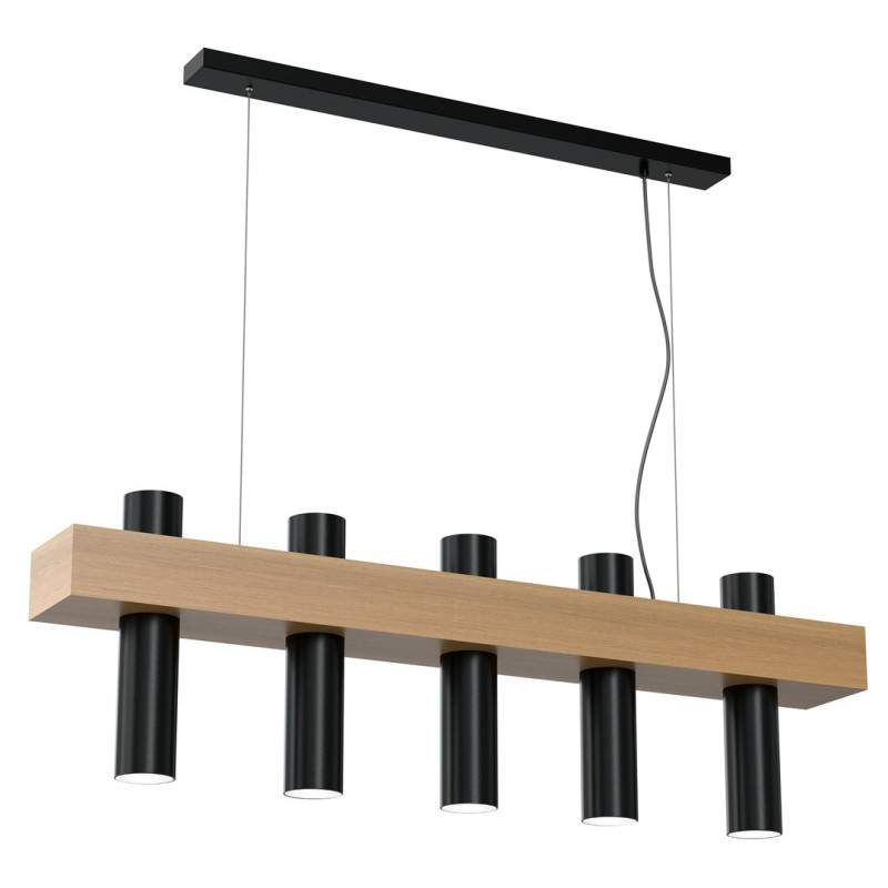 Suspension WEST support bois rectangle 5 tubes métal noir GU10 Scandinave 