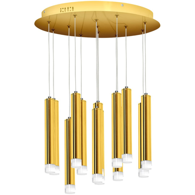 Suspension GOLDIE base ronde 12 tubes métal doré blanc neutre 4000L 840Lm 12W Design chic 