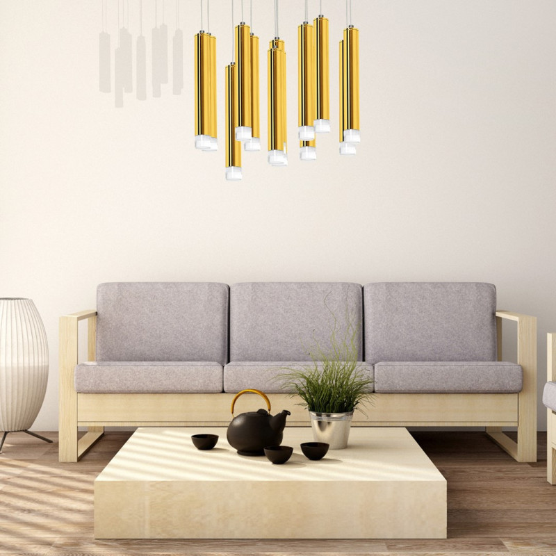 Suspension GOLDIE base ronde 12 tubes métal doré blanc neutre 4000L 840Lm 12W Design chic 