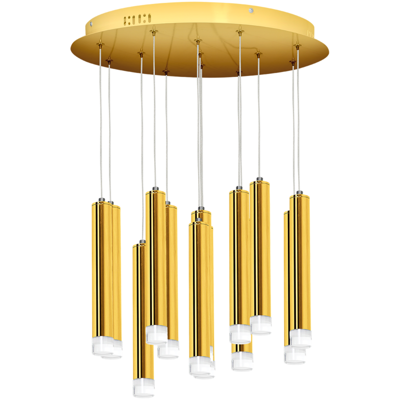 Suspension GOLDIE base ronde 12 tubes métal doré blanc neutre 4000L 840Lm 12W Design chic 