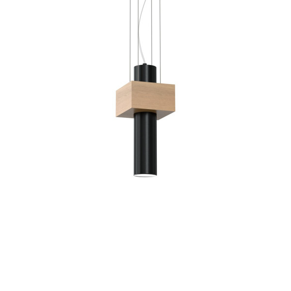 Suspension WEST support bois rectangle tube métal noir GU10 Scandinave 