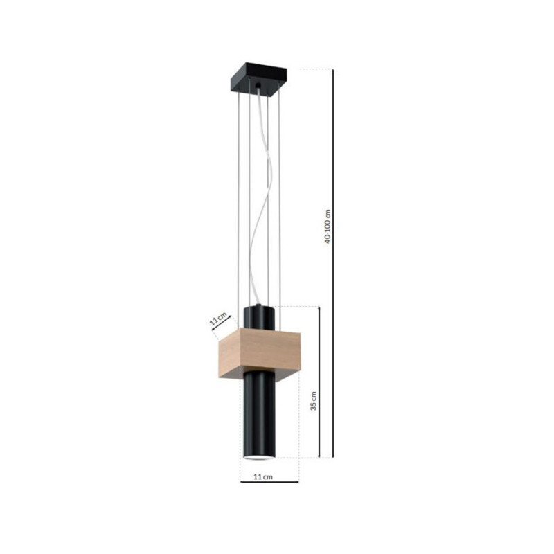 Suspension WEST support bois rectangle tube métal noir GU10 Scandinave 