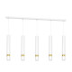 Suspension JOKER 5 tubes alignés métal blanc anneau doré GU10 Minimaliste 