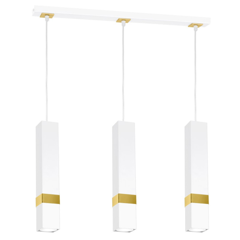 Suspension VIDAR 3 tubes rectangle métal blanc bande doré GU10 