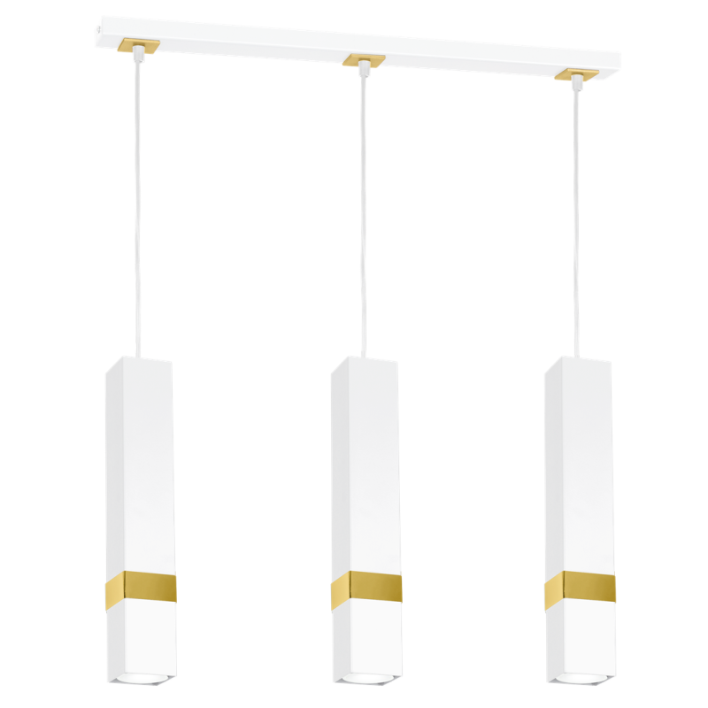 Suspension VIDAR 3 tubes rectangle métal blanc bande doré GU10 