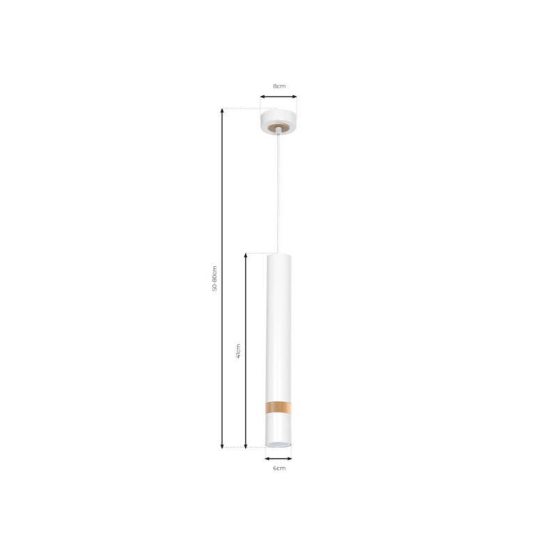 Suspension JOKER tube métal blanc anneau bois GU10 Minimaliste 