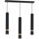 Suspension JOKER 3 tubes alignés métal noir anneau bois GU10 Minimaliste 