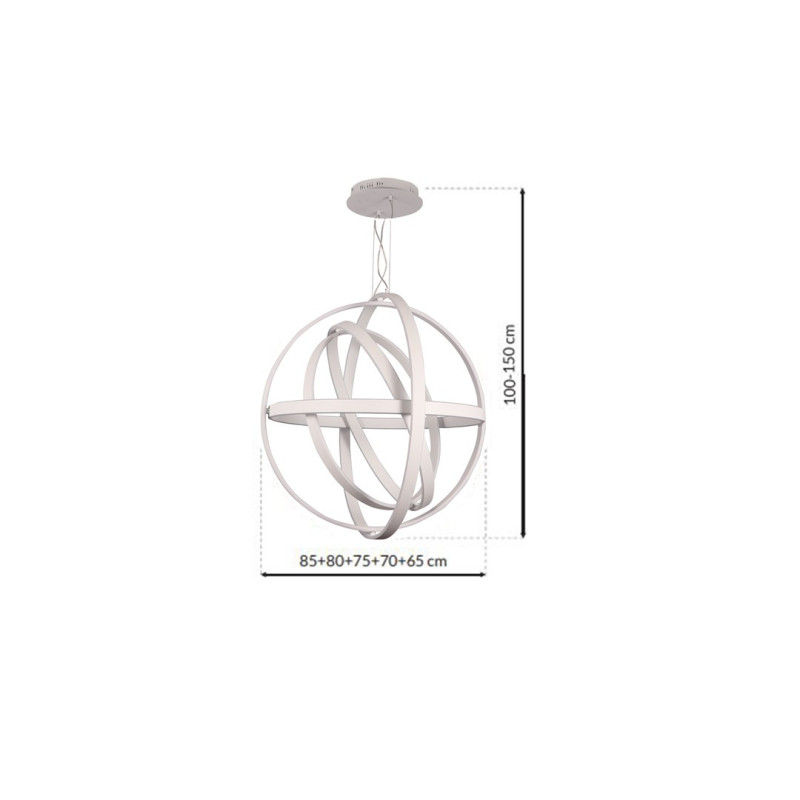 Suspension COPERNICUS effet orbite 5 anneaux alu blanc LED 260W blanc chaud 3000k 5500Lm Design chic 