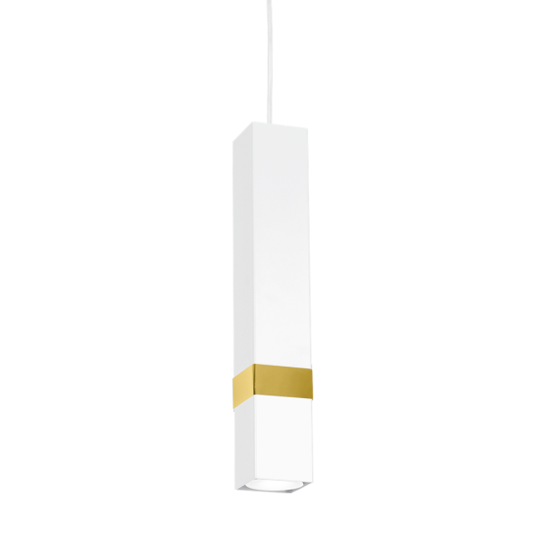 Suspension VIDAR tube rectangle métal blanc bande doré GU11 