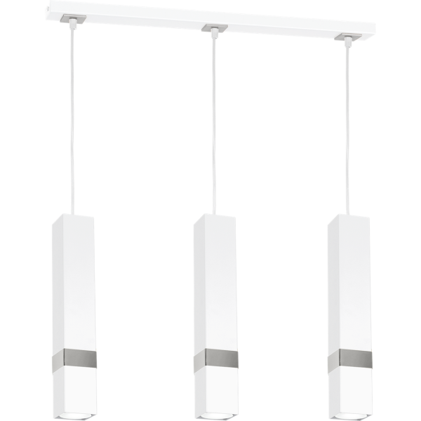 Suspension VIDAR 3 tubes rectangle métal blanc bande chromé GU10 