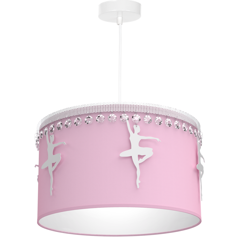 Suspension BALETNICA abat-jour tissu Rose Danseuse ballerine métal blanc et cristaux E27 Enfant 