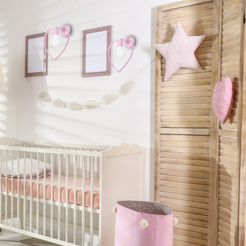 Applique murale AMORE cœur métal rose clair E27 Enfant 