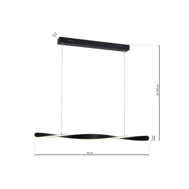 Suspension SWIRL barre torsadée 90cm noir hauteur réglable LED blanc neutre 24W Design chic 