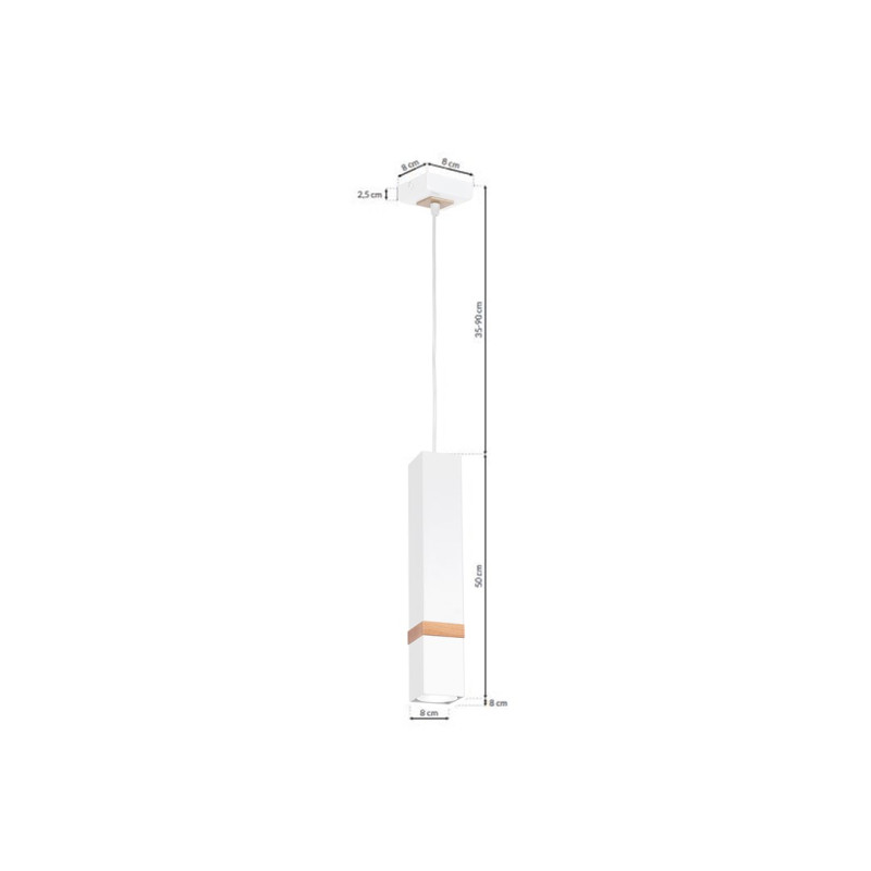 Suspension VIDAR tube rectangle métal blanc bande bois GU11 