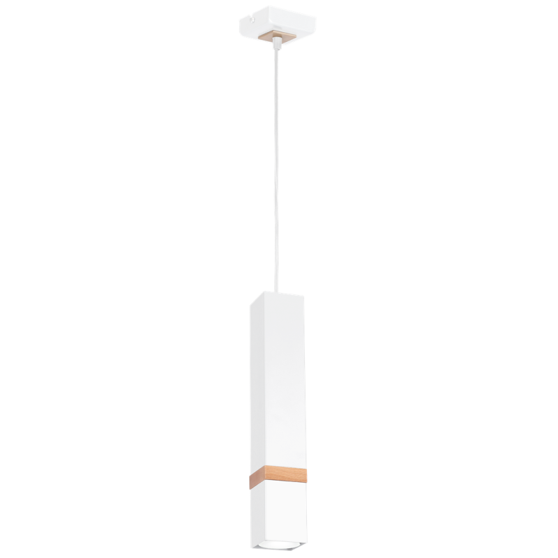 Suspension VIDAR tube rectangle métal blanc bande bois GU11 