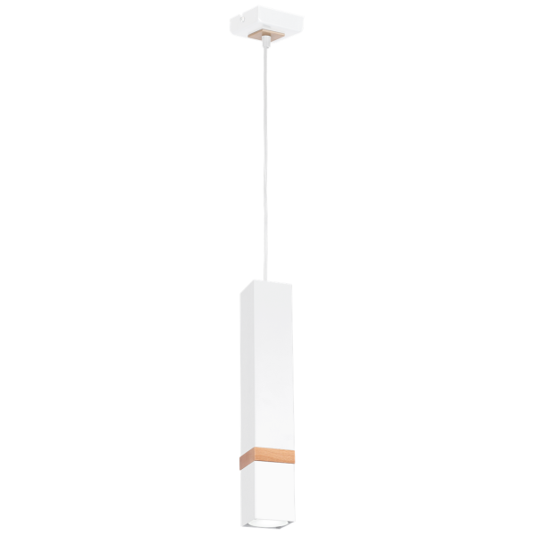 Suspension VIDAR tube rectangle métal blanc bande bois GU11 