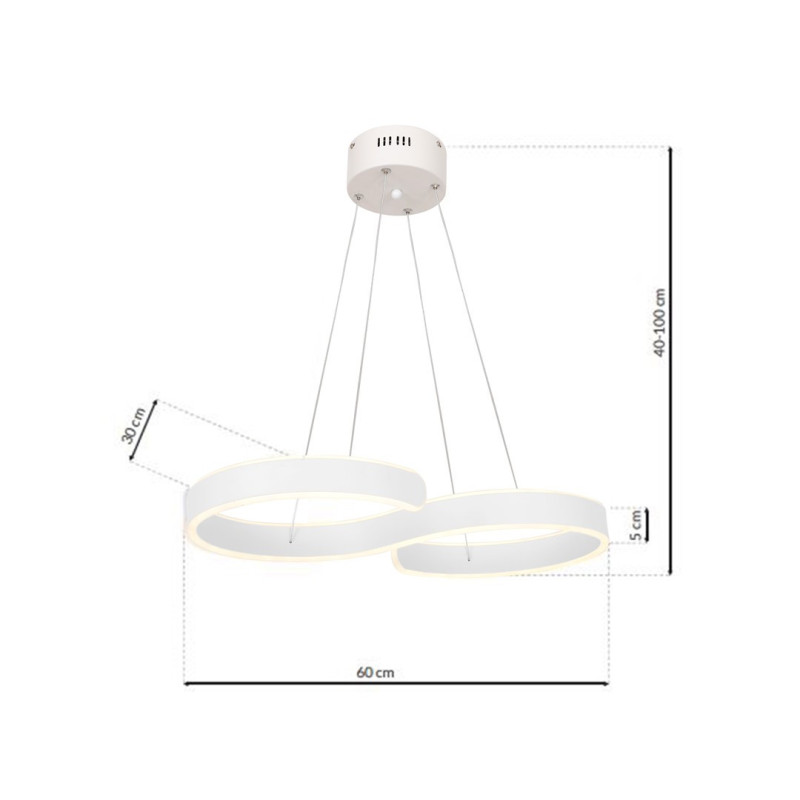 Suspension INFINITY bande lumineuse forme S infini Blanc LED 60W blanc neutre 3600Lm Design chic 