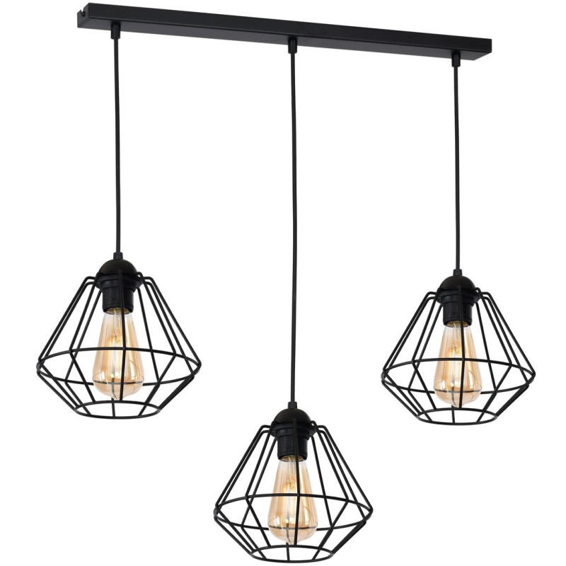 Suspension COLIN 3 cages forme diamant métallique noir E27 Bohème 