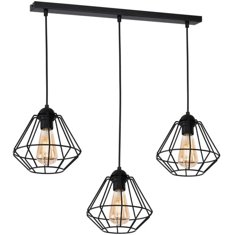 Suspension COLIN 3 cages forme diamant métallique noir E27 Bohème 