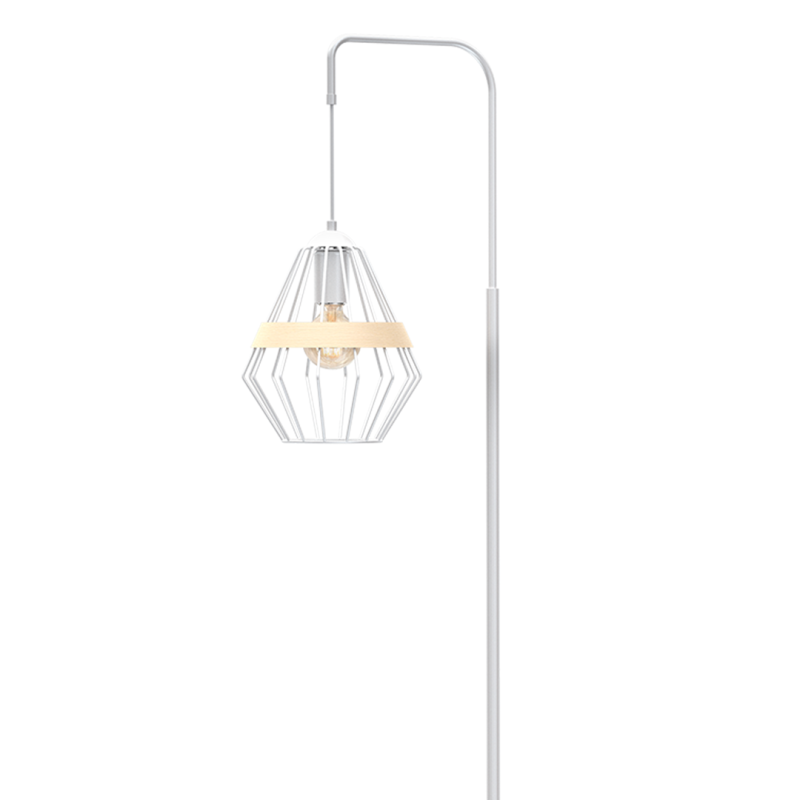 Lampadaire CLIFF cage forme diamant métallique blanc et bois E27 Bohème 