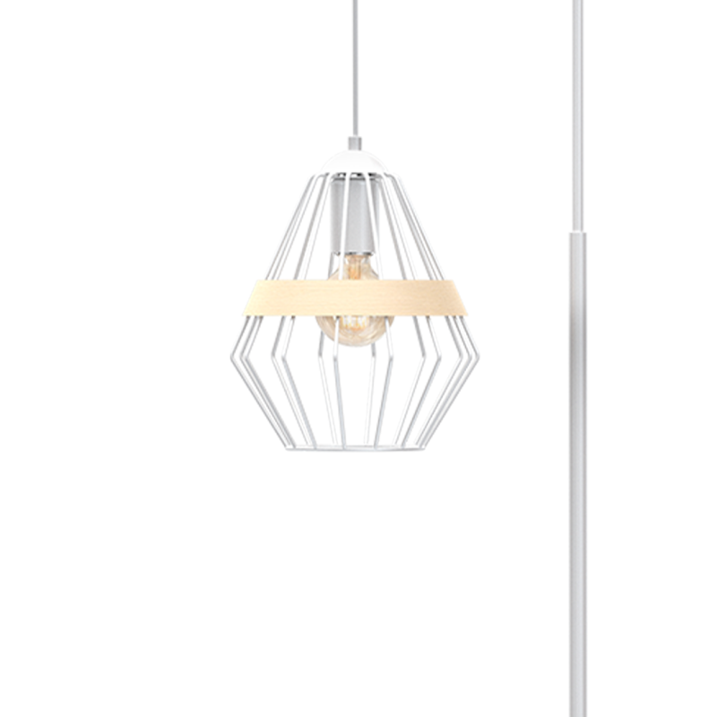 Lampadaire CLIFF cage forme diamant métallique blanc et bois E27 Bohème 