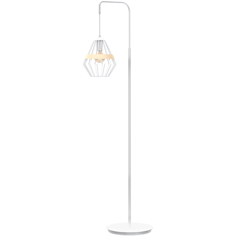 Lampadaire CLIFF cage forme diamant métallique blanc et bois E27 Bohème 