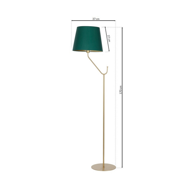 Lampadaire VICTORIA abat-jour tissu vert pied métal laiton E27 Design chic 