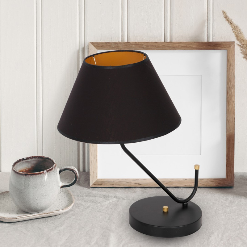 Lampe à poser VICTORIA abat-jour tissu noir intérieur doré E27 Design chic 