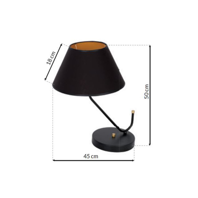 Lampe à poser VICTORIA abat-jour tissu noir intérieur doré E27 Design chic 