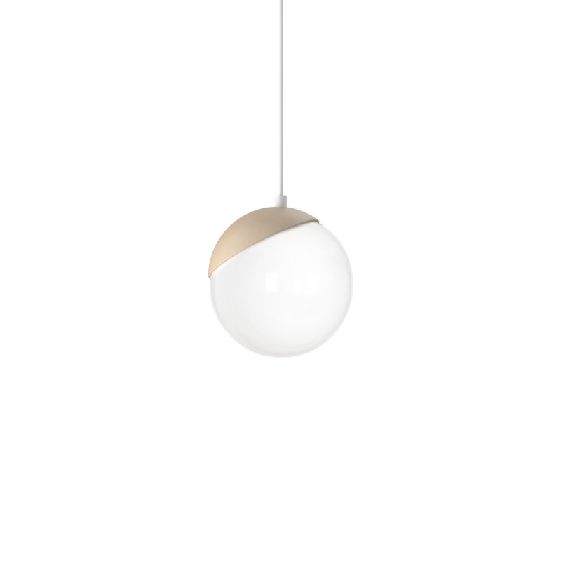 Suspension SFERA boule bois et verre blanc E14 base métal blanc Design chic 