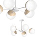 Plafonnier SFERA 5 branches étoile atome métal blanc boules bois et verre blanc E14 Design chic 