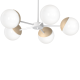 Plafonnier SFERA 5 branches étoile atome métal blanc boules bois et verre blanc E14 Design chic 